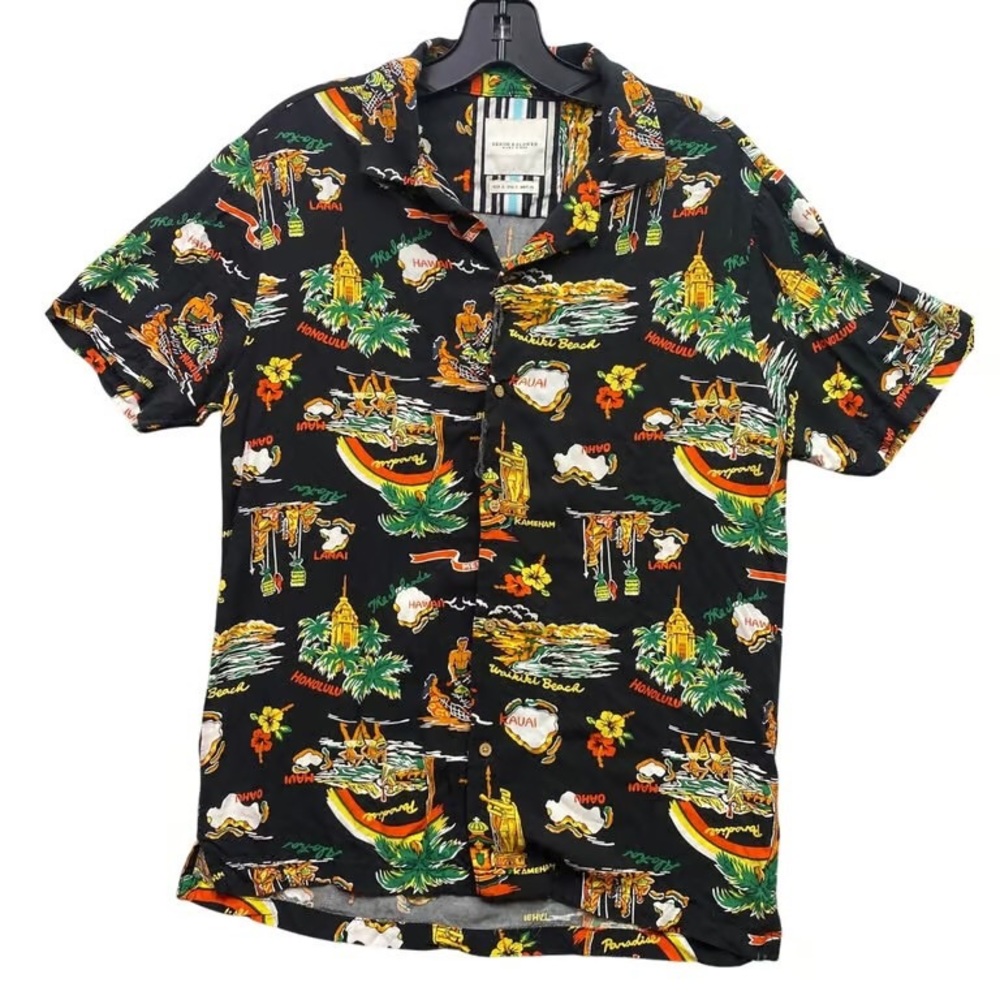 Tropical Print Black Shirt
